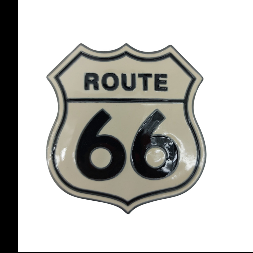 Route 66 Highway Metal Belt Buckle Road Trip Enamel White